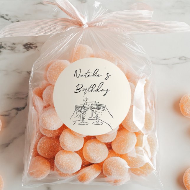 Sticker Rond Lunettes de Martini à main rétro Doddle Anniversai (Créateur téléchargé)