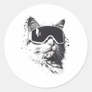 Sticker Rond Lunettes de ski snowboard pour chat Sports d'hiver
