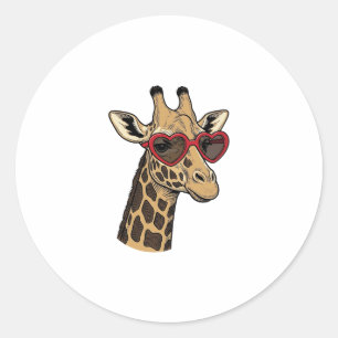 Sticker Rond Lunettes de soleil à cœur de girafe gravé vintage