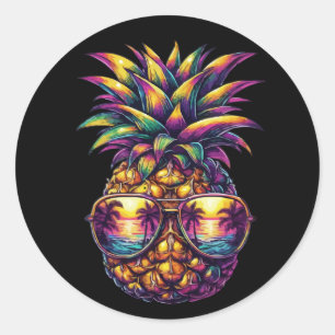 Sticker Rond Lunettes de soleil ananas Plages d'Aloha Hawaii