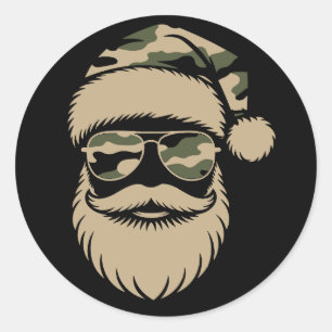 Sticker Rond Lunettes de soleil camouflage Santa Claus Noël 