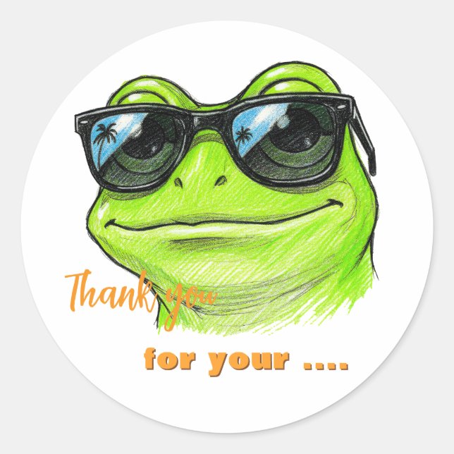 Sticker Rond Lunettes de soleil Cool Frog  (Devant)