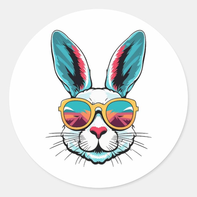 Sticker Rond Lunettes De Soleil cool Pour Lapin De Pâques (Devant)