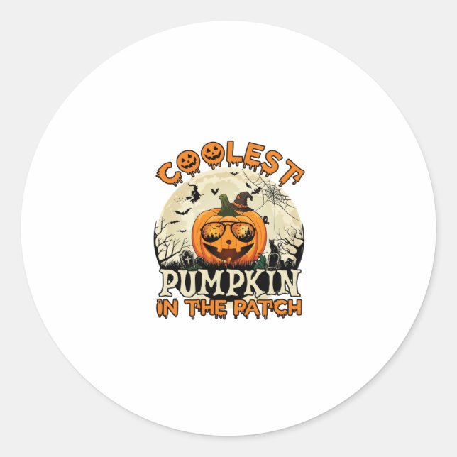Sticker Rond Lunettes de soleil Coolest Pumpkin Patch Chapeau d (Devant)