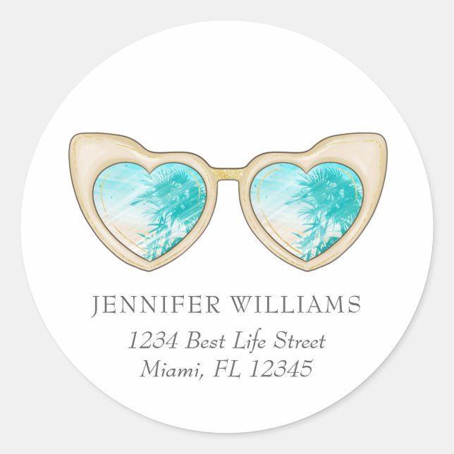 Sticker Rond Lunettes de soleil de fille mignonne Palm Trees Re (Devant)