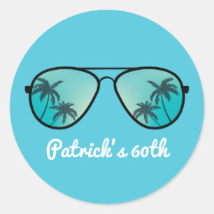 Sticker Rond Lunettes de soleil et palmiers bleu