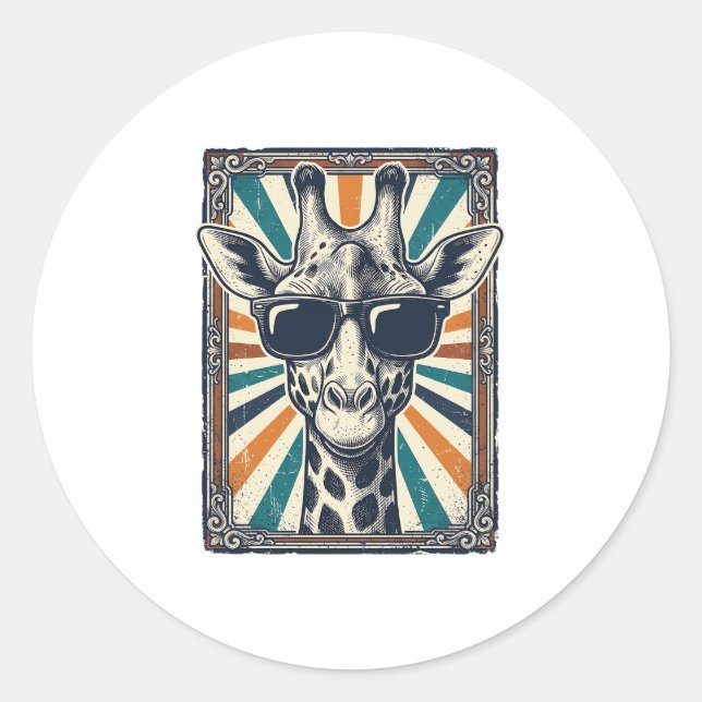 Sticker Rond Lunettes de soleil girafe vintage (Devant)