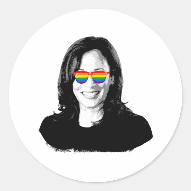 Sticker Rond Lunettes de soleil Kamala Harris Rainbow (Devant)
