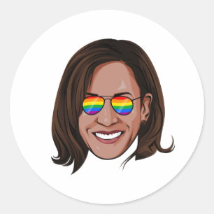 Sticker Rond Lunettes de soleil Kamala Harris Rainbow