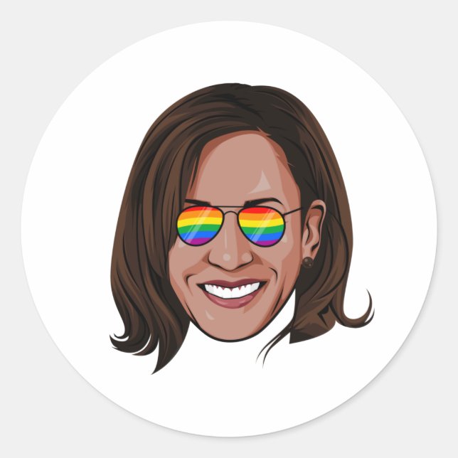 Sticker Rond Lunettes de soleil Kamala Harris Rainbow (Devant)