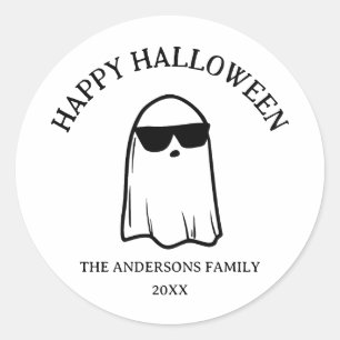 Sticker Rond Lunettes de soleil mignonnes Ghost Halloween heure