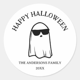 Sticker Rond Lunettes de soleil mignonnes Ghost Halloween heure