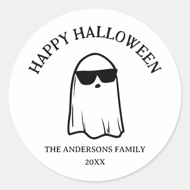 Sticker Rond Lunettes de soleil mignonnes Ghost Halloween heure (Devant)