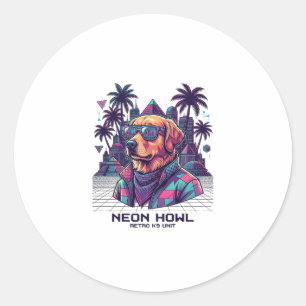 Sticker Rond Lunettes de soleil pour chien rétro Neon Howl K9 U