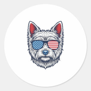 Sticker Rond Lunettes de soleil pour chien Westie patriotiques