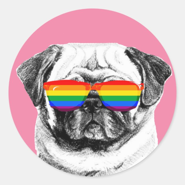Sticker Rond Lunettes de soleil Pug Pride (Devant)