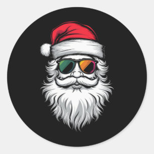 Sticker Rond Lunettes de soleil rétro visage de Père Noël Noël 