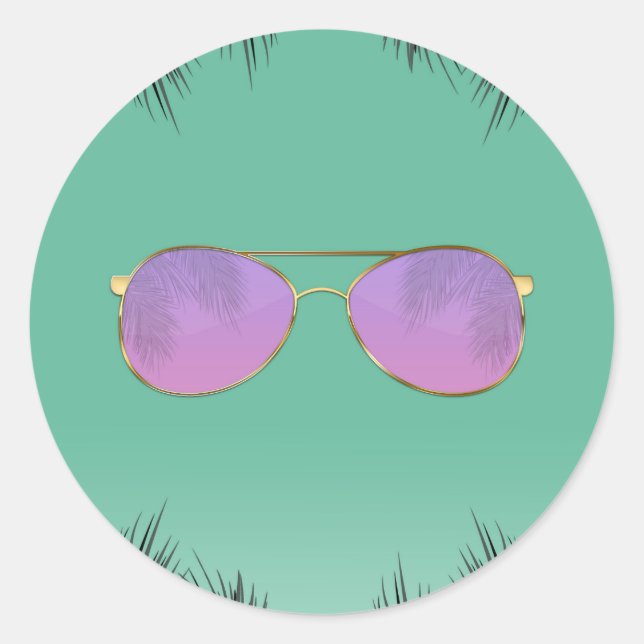 Sticker Rond Lunettes de soleil rose et or Fête Sweet 16 d'été  (Devant)