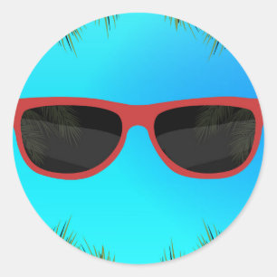 Sticker Rond Lunettes de soleil Shades d'été rouge bleu Plage P