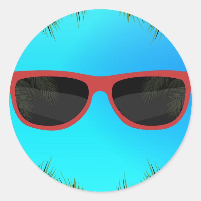 Sticker Rond Lunettes de soleil Shades Red Blue Été Plage Pisci (Devant)
