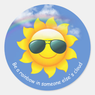 Sticker Rond Lunettes de soleil sur le soleil jaune dans le cie
