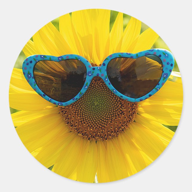 Sticker Rond Lunettes De Soleil Sur Tournesol (Devant)
