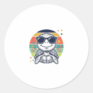 Sticker Rond Lunettes de soleil tortue tropicale vintage Beach