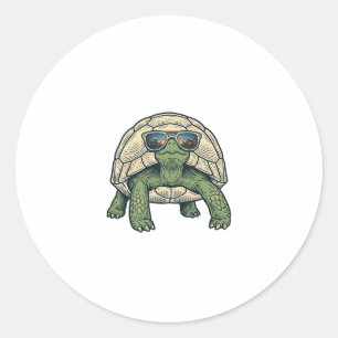 Sticker Rond Lunettes de soleil tortue Vintage Vector Design_1