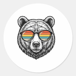 Sticker Rond lunettes de soleil vintage ours graphique vectorie