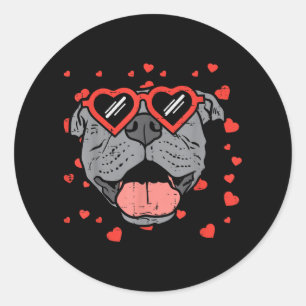 Sticker Rond Lunettes de visage Pitbull Valentines Jour Animaux