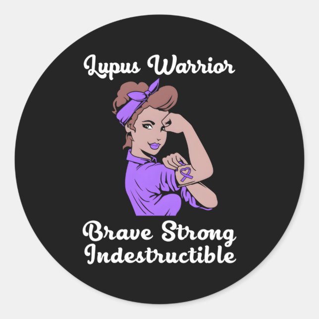 Sticker Rond Lupus Sensibilisation Ruban Lupus Guerrier pour (Devant)