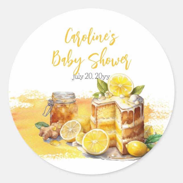 Sticker Rond Luscieux Baby shower de thé au gingembre de citron (Devant)