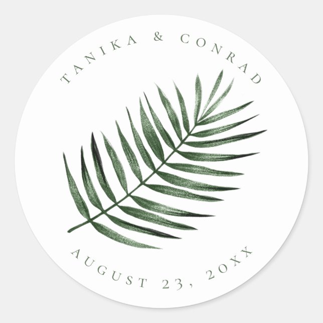 Sticker Rond Lush Palm Leaf Mariage Moss Green ID956 (Devant)