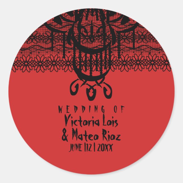 Sticker Rond Lustre en dentelle gothique rouge noir (Devant)