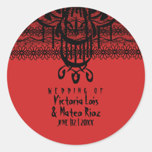 Sticker Rond Lustre en dentelle gothique rouge noir