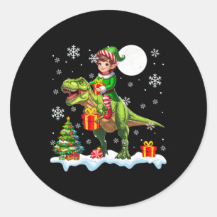 Sticker Rond Lutin à cheval sur un T-Rex Arbre de Noël Lumières