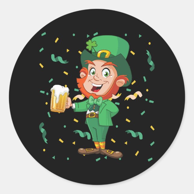 Sticker Rond Lutin buvant de la bière St. Patrick's Day (Devant)