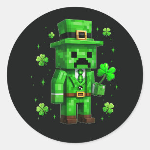 Sticker Rond Lutin Chanceux Jeu Vidéo Drôle de la Saint-Patrick