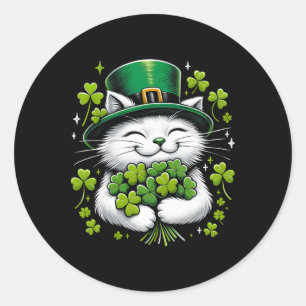 Sticker Rond Lutin de chat Trèfle Jour de la Saint-Patrick Femm