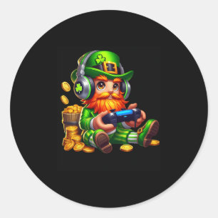 Sticker Rond Lutin de jeu vidéo Saint-Patrick jour gamer Enfant