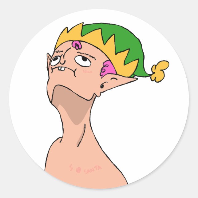 Sticker Rond Lutin regardant Noël ! (Devant)