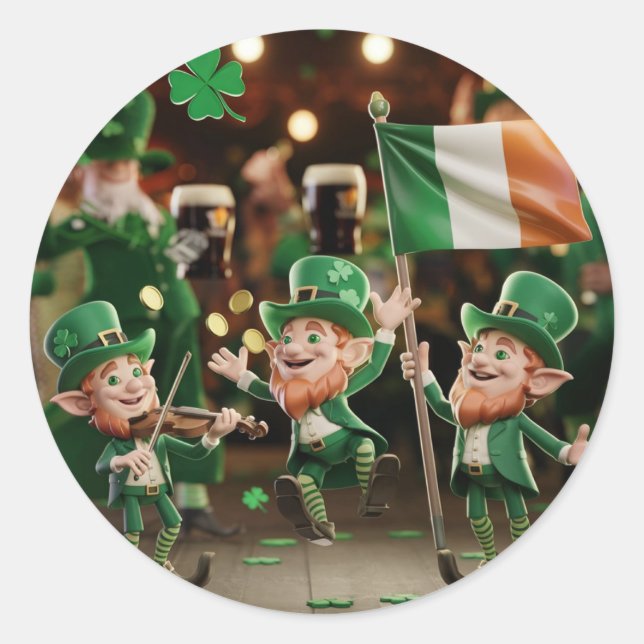 Sticker Rond Lutins chanceux saint Patrick (Devant)