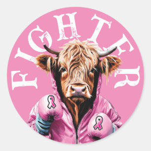 Sticker Rond Lutte contre le cancer du sein Vache rose