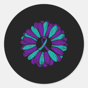 Sticker Rond Lutte Contre Le Suicide Ribbo Turquoise Et Violet