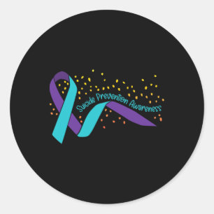 Sticker Rond Lutte Contre Le Suicide Ribbo Turquoise Et Violet