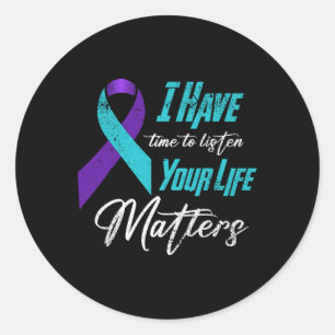 Sticker Rond Lutte Contre Le Suicide Ribbo Turquoise Et Violet