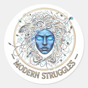 Sticker Rond Lutte de la technologie moderne de Méduse - Grec C