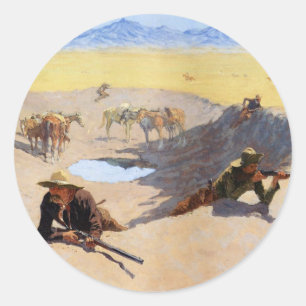 Sticker Rond Lutte pour le trou d'eau ~ Frederic Remington
