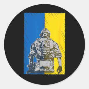 Sticker Rond Lutte Pour L'Ukraine - Soldat Ukrainien En Défense