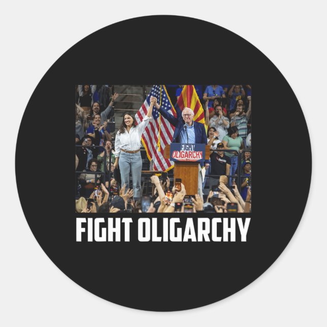 Sticker Rond Lutter Contre L'Oligarchie Bernie Sanders Et Aoc N (Devant)